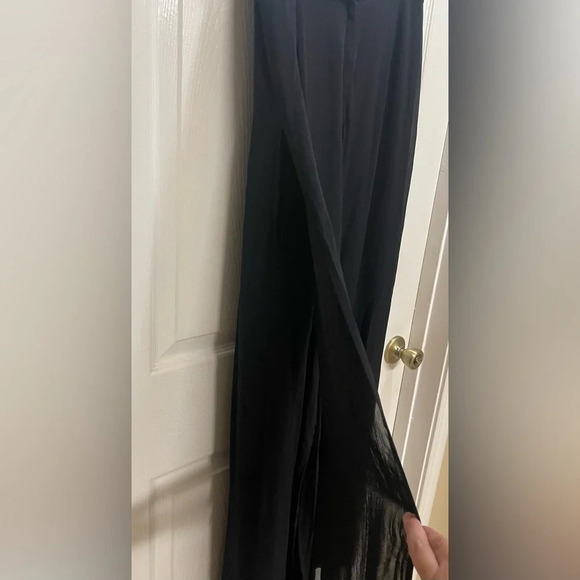 CACHE Cocktail Party High Multi-Split Leg Chiffon Overlay Black Pants Size 14 - Picture 2 of 11